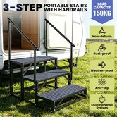 Caravan Steps Stairs Handrail Railings 3 Step RV Camper Mobile Motor Home Trailer Hot Tub 150kg Outdoor Portable Pet Safety Guard Ladder Carbon Steel