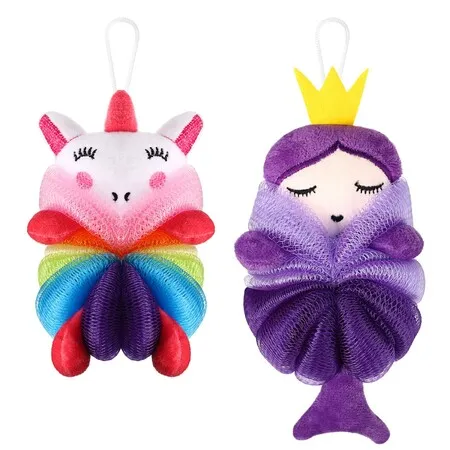 2p Kids Bath Sponge Soft PE Foaming Bath Scrunchy For Children Body Scrubber Mesh Sponges  Gentle Sudsing Exfoliating Shower Loofah Bathing Gift   9*17cm