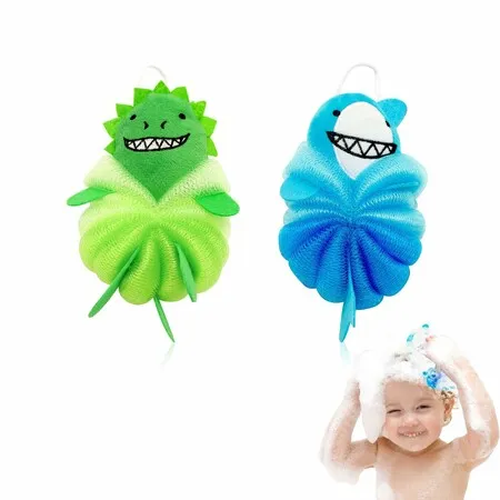2p Kids Bath Sponge Soft PE Foaming Bath Scrunchy For Children Body Scrubber Mesh Sponges  Gentle Sudsing Exfoliating Shower Loofah Bathing Gift   9*17cm