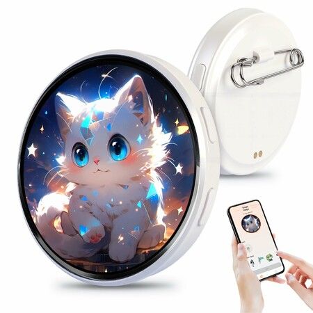 Digital Badge Pin with Anime Themed Pixel Screen Smart E-Badge for Backpacks Cool Button Display Photo Name Tag