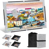 1500 Pieces Jigsaw Puzzle Board,39x26 Inch Foldable Puzzle Mat with 4 Sorting Trays,Portable Non-Slip Felt Puzzle Pad for Family Kids,Storage Grey