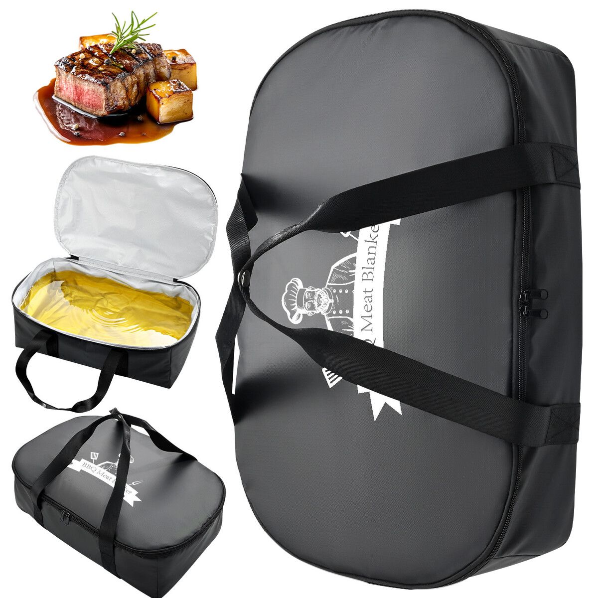 21 Inch BBQ Blanket,Leak-Proof Insulated Meat Resting Bag,Portable BBQ Pouch for Brisket,Pork Shoulder,Turkey,Barbecue Gift for Men(Black)