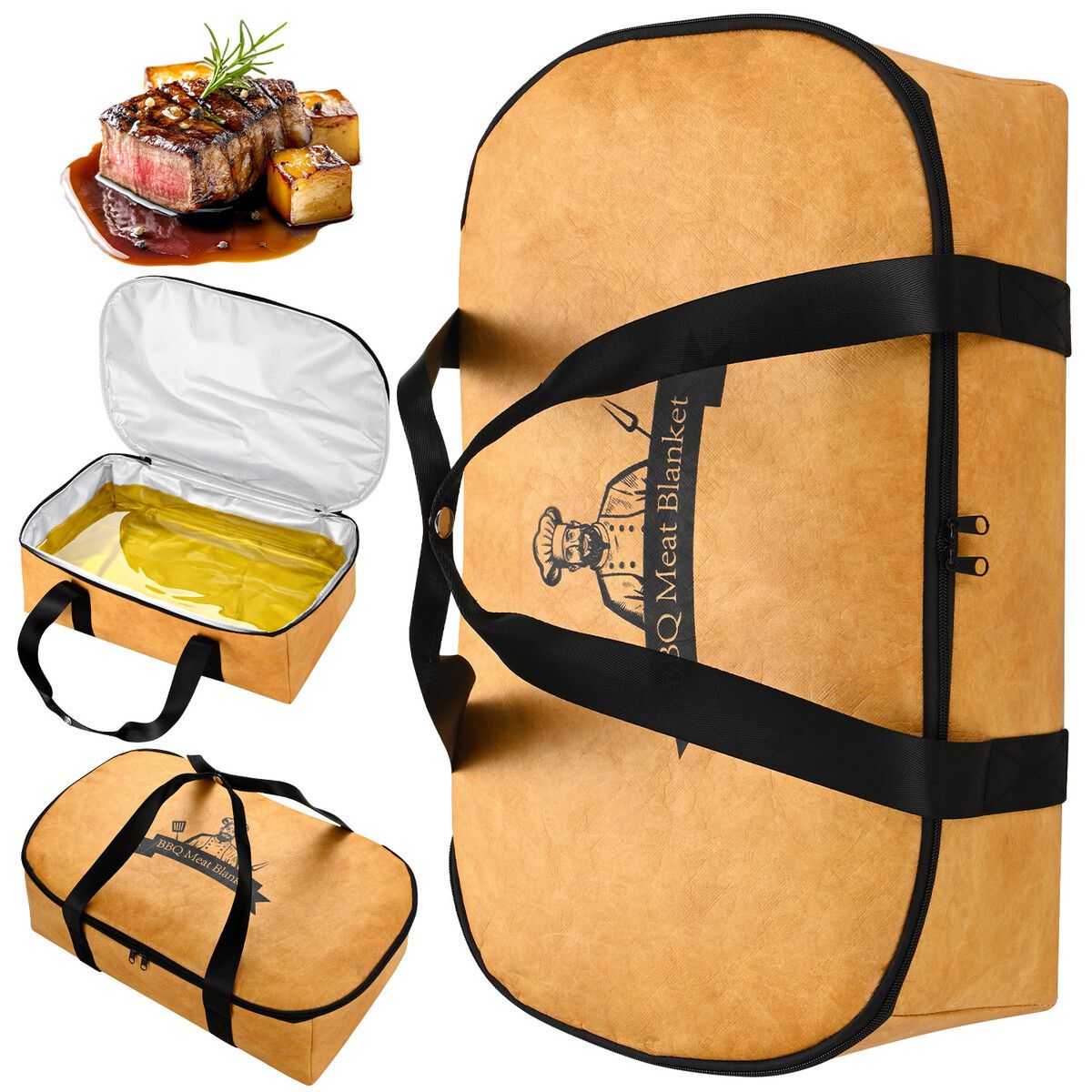 21 Inch BBQ Blanket,Leak-Proof Insulated Meat Resting Bag,Portable BBQ Pouch for Brisket,Pork Shoulder,Turkey,Barbecue Gift for Men(Brown)