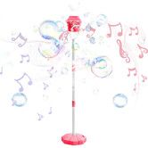 Bubble Machine for Kids,120cm Rechargeable Automatic Bubble Maker with Light Music,3-Level Adjustable Heights,Detachable Bubble Wand (Red)