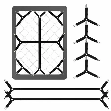 6Pcs Bed Sheet Straps, Adjustable Mattress Sheet Clips to Keep Sheets in Place, Heavy Duty Elastic Fasteners for Corners, Fits All Bed Sizes, Black