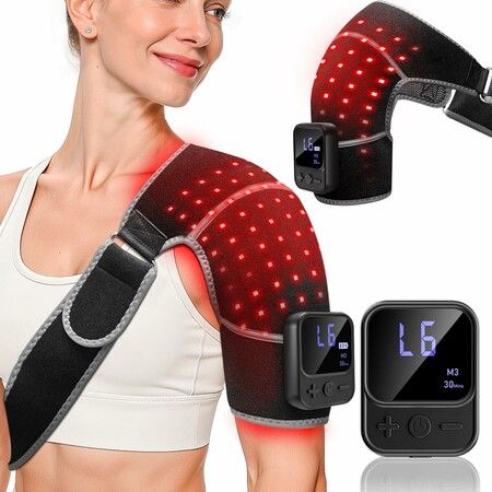 Cordless Red Light Shoulder Pad with Massage, Rechargeable Shoulder Brace Wrap with Heat & Vibration Massager for Left & Right Shoulders