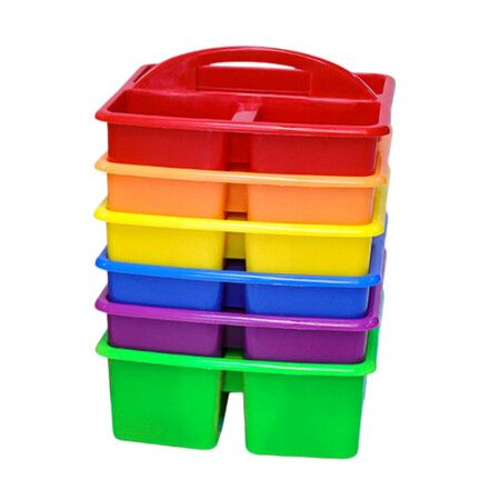 6 Pack Rainbow Compartmentalized Storage Baskets Classroom Caddy for Stationery And Toy Storage 23.5x21.5x9cm Assorted Colors