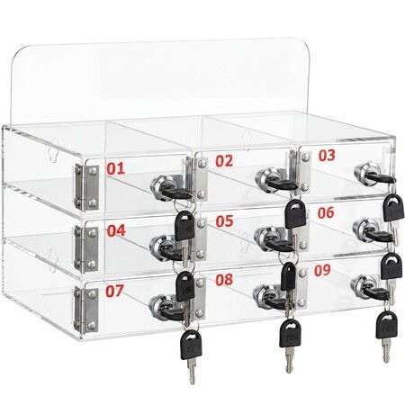 9 Slot Cell Phone Locker Box for Classroom with Door Locks and Keys Clear Acrylic Phone Jail Storage Cabinet Wall Mounted for School Factory Office