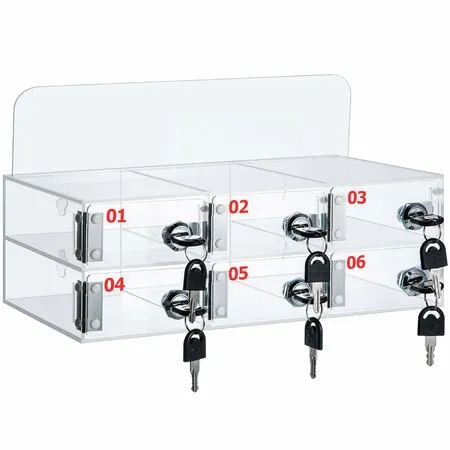 6 Slot Cell Phone Storage Box,Acrylic Clear Cell Phone Storage Cabinet Wall Mounted with Door,Locks and Keys for Office School Factory