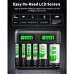 LCD 8 Bay Battery Charger, AA AAA C D Rechargeable Battery Charger for Rechargeable Batteries Ni-MH AA AAA C D Batteries with Type C Input