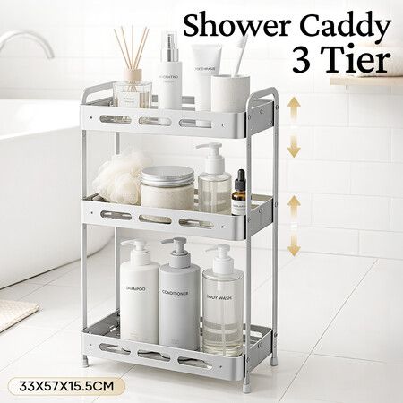 3 Tier Bathroom Storage Shelf Organiser Aluminium Shower Caddy Freestanding Kitchen Pantry Laundry Rack Rustproof Shelving Unit Stand 33x15.5x57cm