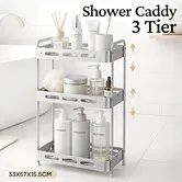 3 Tier Bathroom Storage Shelf Organiser Aluminium Shower Caddy Freestanding Kitchen Pantry Laundry Rack Rustproof Shelving Unit Stand 33x15.5x57cm