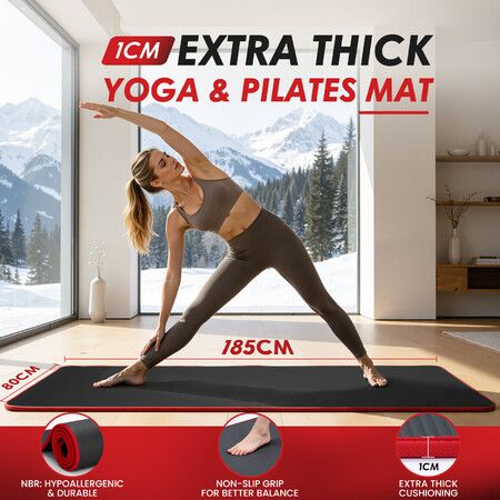Black Yoga Mat Pad 10mm Thick XL Nonslip NBR Exercise Fitness Pilates Trainer Home Travel Gym Workout Floor Stretching Cushion for Women Men 185x80cm
