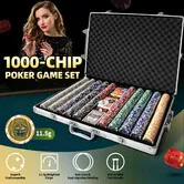 1000 Poker Chips Game Play Set Decks Casino Cards Dice Texas Holdem Blackjack Aluminium Travel Case Small Big Blinds Professional Party Club Gambling