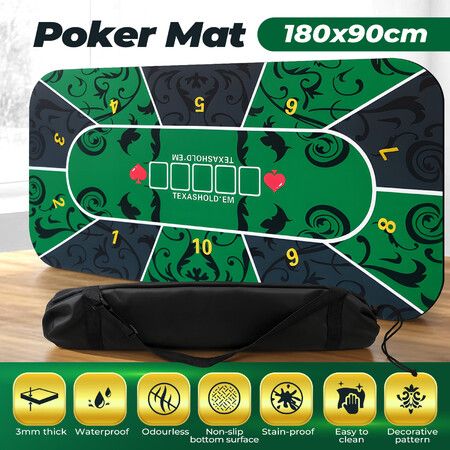 Large Poker Table Mat Rubber Tabletop Layout Surface Topper 180x90cm 8-10 Players Portable Gaming Pad with Carry Bag for Texas Holdem Blackjack Casino