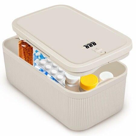 Small Lock Box,Lockable Storage Box with Combination Code for Medication Safe,Medicine Lock Box for Pills/Food/Snack Phone Jail,Locked Container (White)