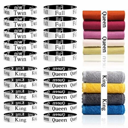 20Pcs Bed Sheet Organizer Bands (5 Per Size),Elastic Size Labels For Closet Storage,Bedding Straps For King Queen Full Twin Sheets & Duvets