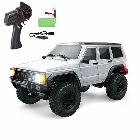 1/18 Scale Remote Control Crawler All Terrain 370 Motor Proportional Throttle Steering Upgraded Chassis 3 Speeds Lighting System Hobby Model for Kid(White)