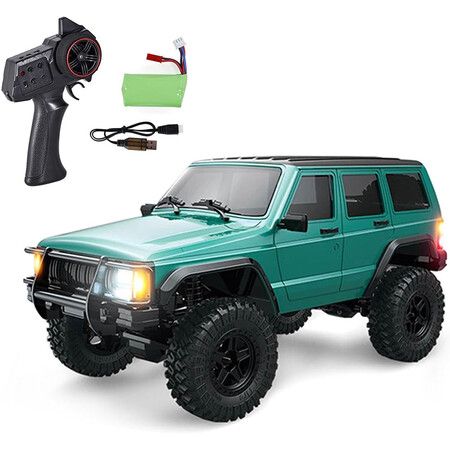 1/18 Scale Remote Control Crawler All Terrain 370 Motor Proportional Throttle Steering Upgraded Chassis 3 Speeds Lighting System Hobby Model for Kid(Green)