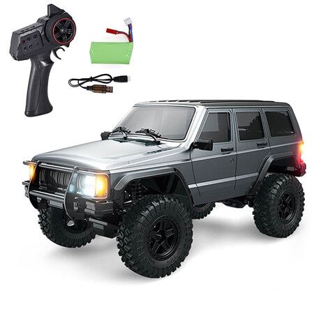 1/18 Scale Remote Control Crawler All Terrain 370 Motor Proportional Throttle Steering Upgraded Chassis 3 Speeds Lighting System Hobby Model for Kids(Grey)