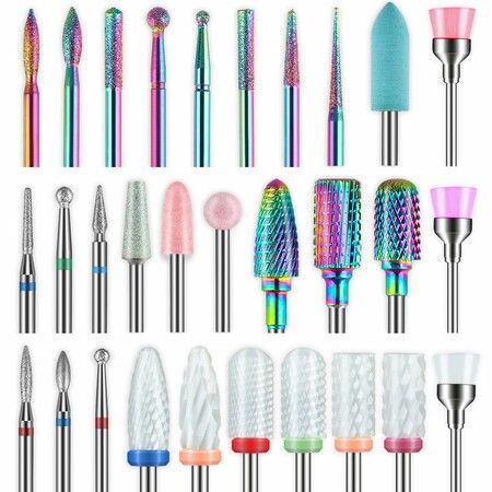30Pcs Nail Drill Bits Set, 3/32 Inch Carbide Cuticle Ceramic Nail Bits for Nail Drill for Acrylic Gel Nail Manicure Pedicure Remover Tools for Home Salon