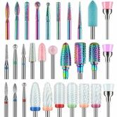 30Pcs Nail Drill Bits Set, 3/32 Inch Carbide Cuticle Ceramic Nail Bits for Nail Drill for Acrylic Gel Nail Manicure Pedicure Remover Tools for Home Salon