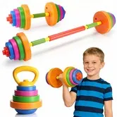 3-in-1 Kids Adjustable Weight Toy,Fillable Water Dumbbell Barbell Kettlebell Set, Pretend Play Gym Fitness Exercise Gift for Boys Girls