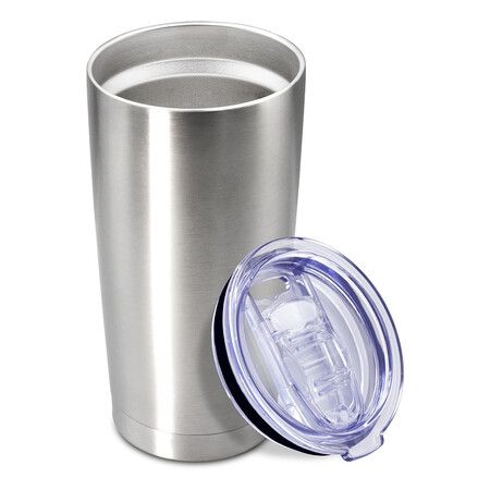 20 oz Tumbler Coffee Travel Tumblers Bulk with Lid Stainless Steel Double Wall Vacuum Insulated Mug Powder Coated Cups fit Car Cupholder, Steel, 1Pack
