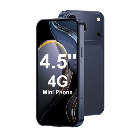 4.5In Mini Phone 64GB Unlocked 4G Mobile Smartphone with 2000mAh Battery Compact Backup Mini Phone for Kids & Students Dual SIM Face ID Blue