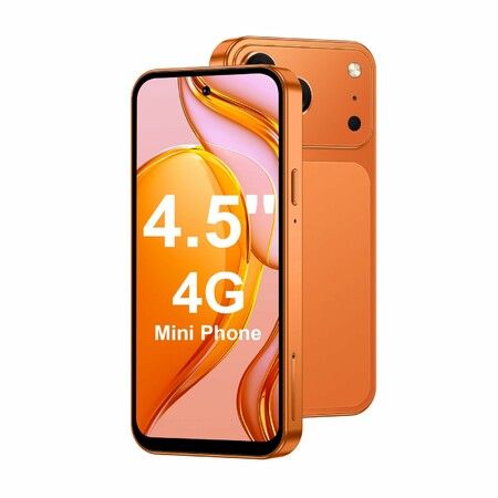 4G Mini Smartphone,3+64GB Unlocked Mini Phone with 4.5In HD Screen,2000mAh Battery,Dual SIM,Facial Recognition (Orange)