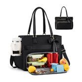 Lunch Tote Bag for Women with Insulated Lunch Compartment, Laptop Bag with Large Capacity & Cup Holder, Work Tote for School Office Daily Black