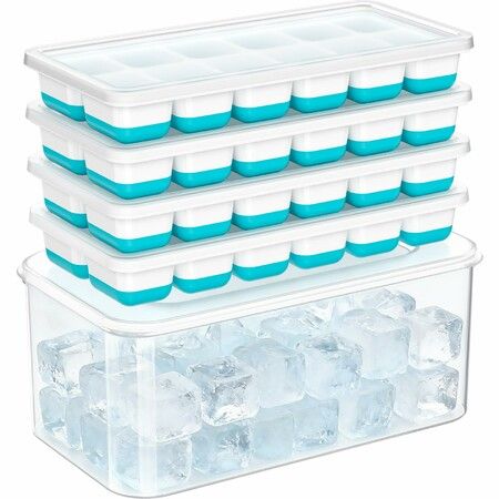 Ice Cube Tray with Lid & Bin 4 Pack 48 Cubes Stackable Silicone Trays for Freezer with Storage Container,Leak-Proof Lids,BPA-Free
