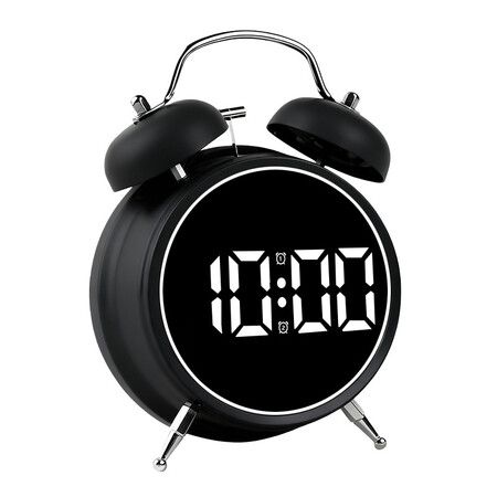 Extra Loud Alarm Clock for Heavy Sleepers Men Women, Teens, Kids, Cute Retro Metal, Old Fashioned with Twin Bells, Battery Operated or Plug in, Black