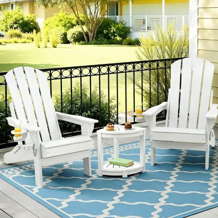 Gardeon Outdoor Table and Chairs HDPE Folding Adirondack Beach Chair Patio Furniture White