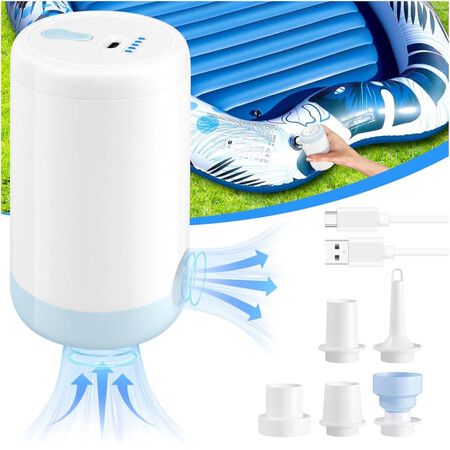 Portable Mini Air Pump for Inflatables,USB-C Electric Inflator Air Pump with 5 Nozzles,4KPa Ultra-Fast Inflation/Deflation Tiny Air Pumps