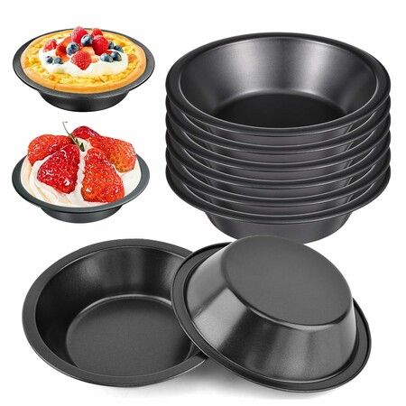 8 Pack Mini Pie Pans 5 Inch,Nonstick Carbon Steel Tart Tins For Baking,Reusable Small Pie Tins For Meat Pot Pies,Quiches,Tarts & Desserts