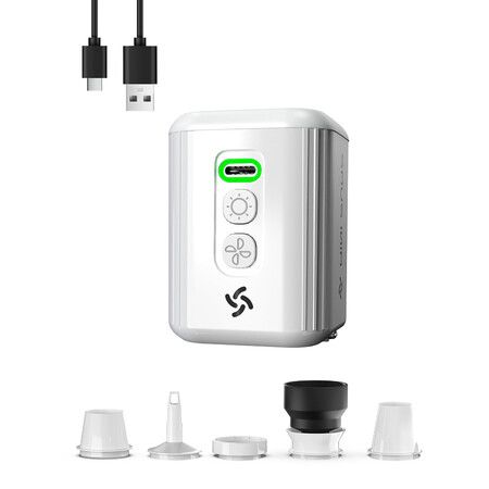 Portable Air Pump for Inflatables Rechargeable Electric Air Mattress Pump with 1600 mAh Battery & Camping Light White