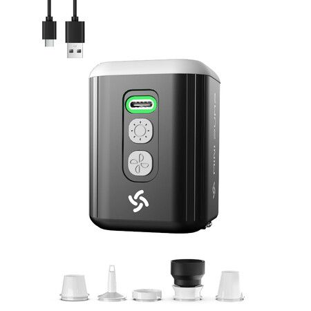 Portable Air Pump for Inflatables Rechargeable Electric Air Mattress Pump with 1600 mAh Battery & Camping Light Black