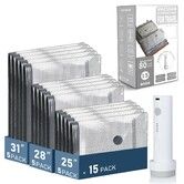 15 Pack Vacuum Storage Bags with Rechargeable Electric Pump,3 Sizes Space Saver Compression Seal Bags for Clothes Luggage Travel Home Organizer
