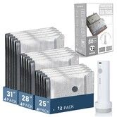 12 Pack Vacuum Storage Bags with Rechargeable Electric Pump,3 Sizes Space Saver Compression Seal Bags for Clothes Luggage Travel Home Organizer