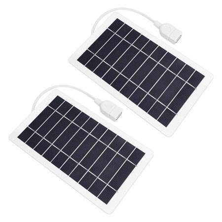 USB Solar Panel Charger, 2pcs Portable Solar Panel Kit for Camera, Cell Phone Charging, Camping, Hiking, Outdoor Travel 5V 5W