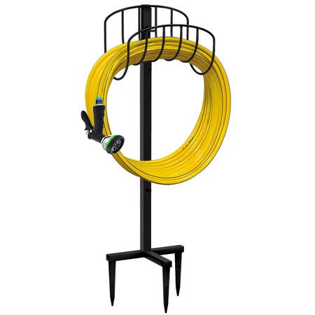 Freestanding Garden Hose Holder Hanger,Outdoor Heavy Duty Metal Water Hose Storage Holders Stand Organizer Rack Detachable Stake,Holds 45m/150ft of Hoses