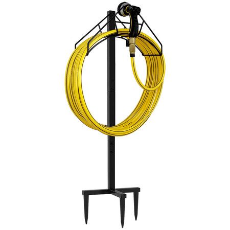 Freestanding Garden Hose Holder Hanger,Heavy Duty Metal Water Hose Reel Storage Stand Rack for Yard Lawn,Bright Black (Hose not Included)