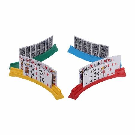 4 Pack Playing Card Holders,Double Layer Stackable Card Game Trays,Slanted Design Card Rack for Kids Seniors,4 Colors with Storage Pouch