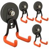 4 Pack Heavy Duty Magnetic Garage Hooks Strong Rubber Coated Magnet Hangers,No Drill Utility Hooks for Power Drill Garden Tools Organizer Storage,Orange