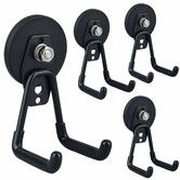 4 Pack Heavy Duty Magnetic Garage Hooks,Strong Rubber Coated Magnet Hangers,No Drill Utility Hooks for Power Drill Garden Tools Organizer Storage,Black