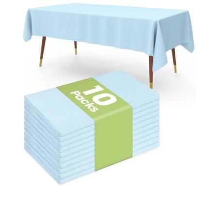 10 Pack Disposable Plastic Tablecloths 54×108 Inch Rectangle Black White Plaid Table Covers,Waterproof Leakproof Sturdy for Party Picnic Dining,Blue