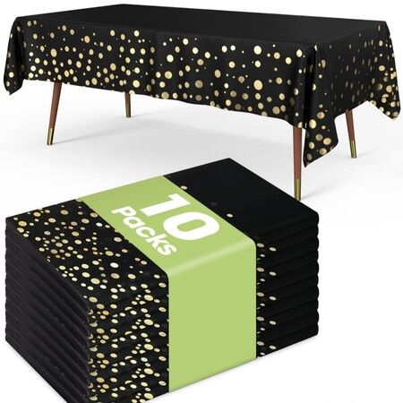 10 Pack Disposable Plastic Tablecloths 54×108 Inch Rectangle Black White Plaid Table Covers,Waterproof Leakproof Sturdy for Party Picnic Dining,Black