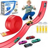 4.6M Flexible Race Track Set DIY Bendable Race Car with 4 Toy Cars,Suction Cups,Portable Racetrack Compatible with 1/64 Diecast Cars for Kids 3+(Red)