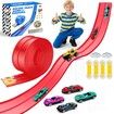 4.6M Flexible Race Track Set DIY Bendable Race Car with 4 Toy Cars,Suction Cups,Portable Racetrack Compatible with 1/64 Diecast Cars for Kids 3+(Red)
